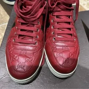 Gucci Guccissma Mens Maroon High-Top Sneakers Gucci Red Guccissima Leather Web Detail High Top Sneakers  main image 4
